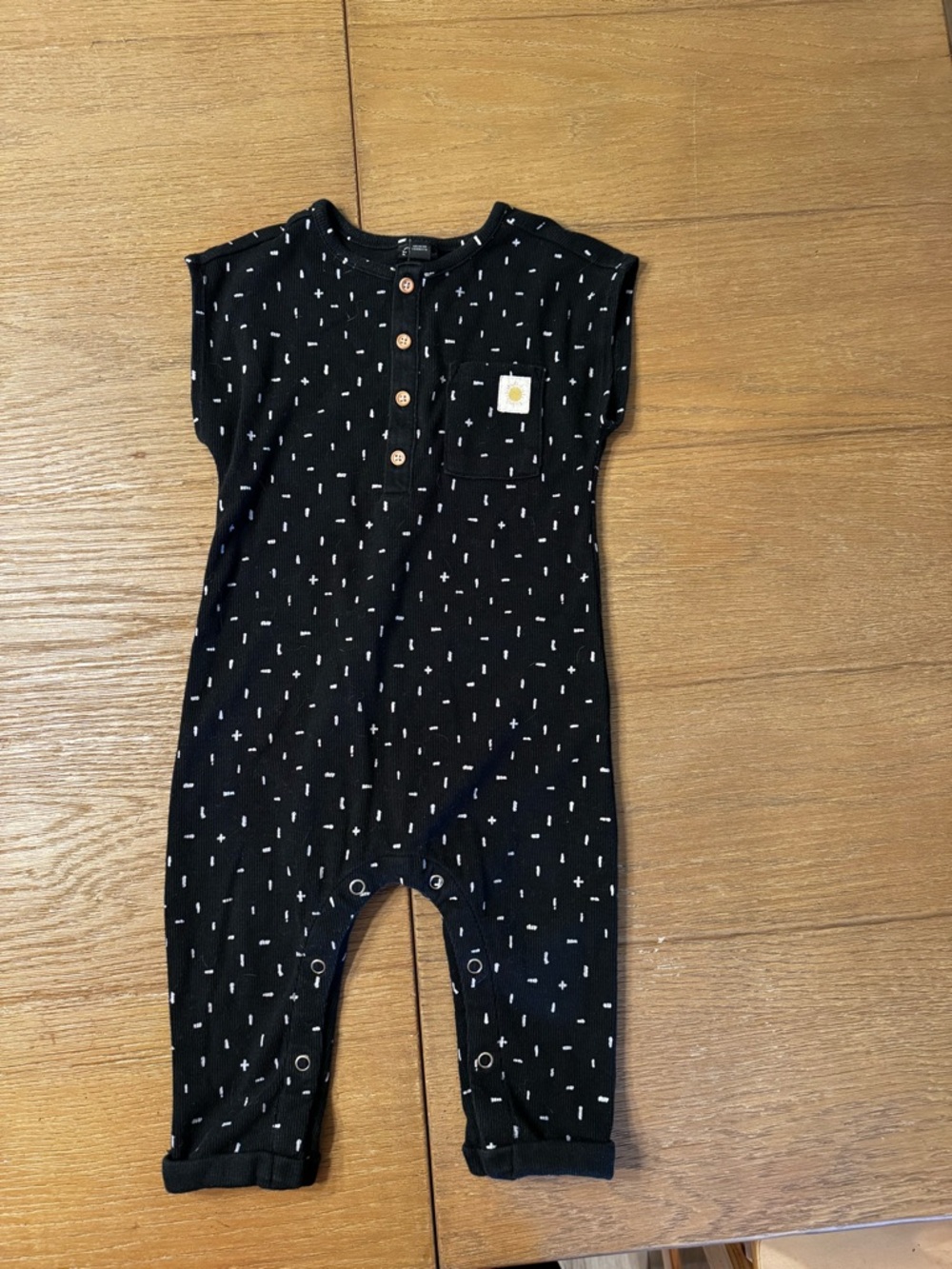 art class Black Romper with White Dash Accents
